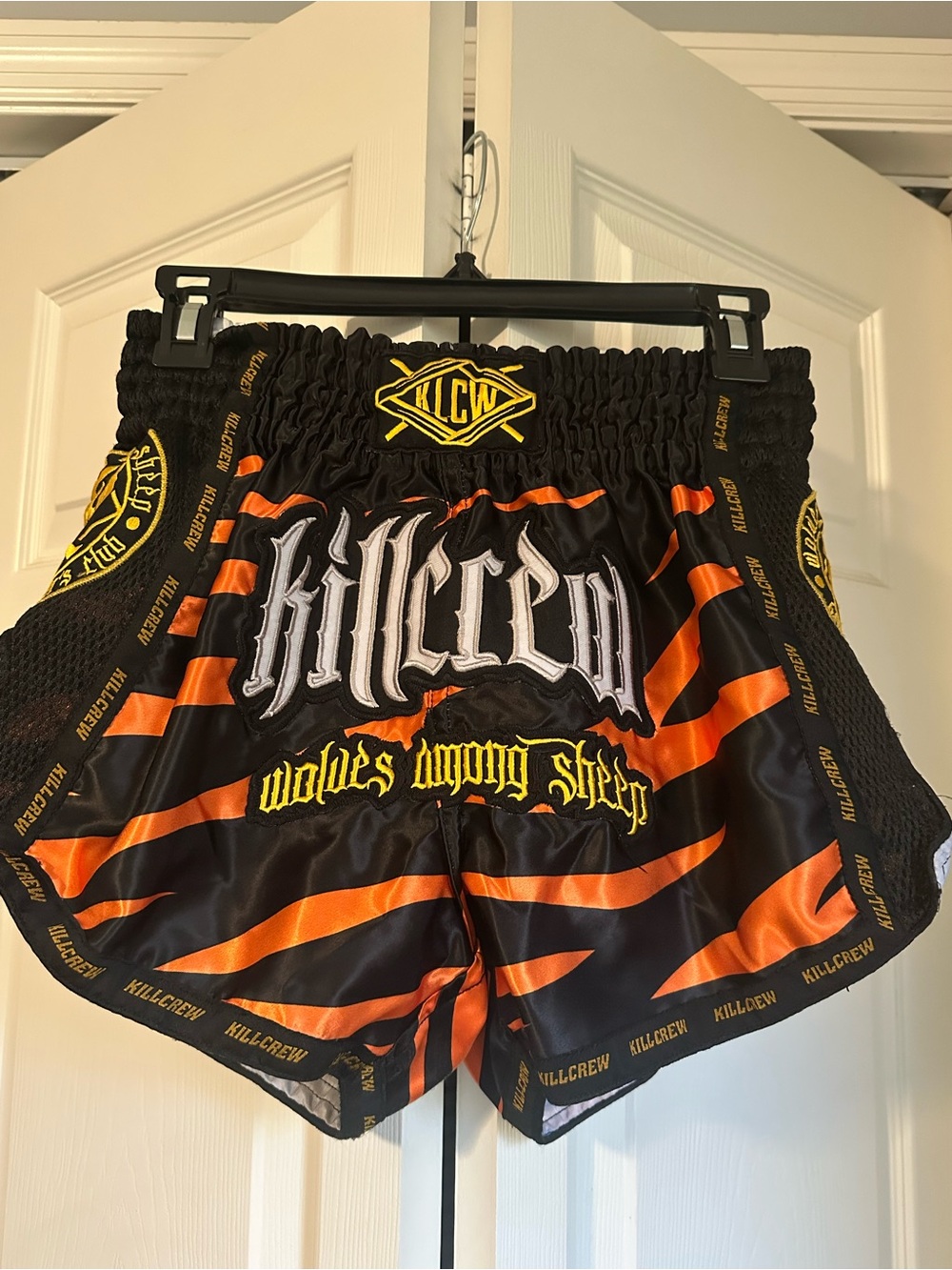 Kill Crew Black & Orange Men's/Unisex MMA shorts with Graphic Logo